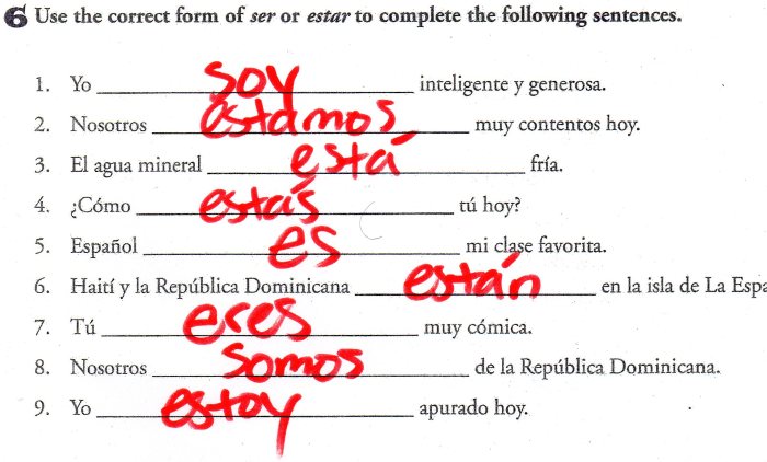 Gramatica a the verb estar answers key page 76